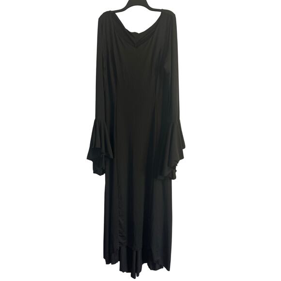 GUC Morticia Addams Long Black Dress Bell Sleeves V Neckline Halloween Size XL - Picture 1 of 5